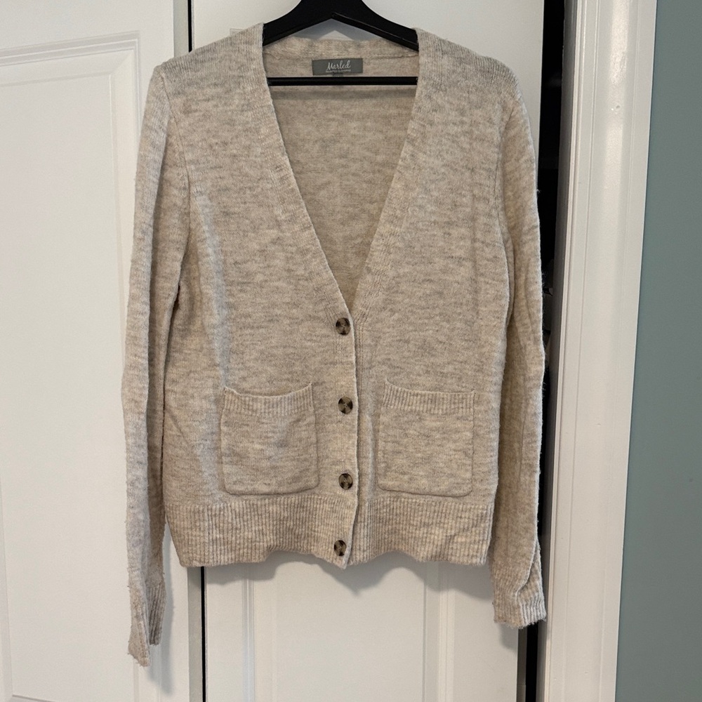 Leith Beige Button-Up Cardigan Sweater